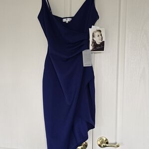 Chic Asymmetrical Navy Dress